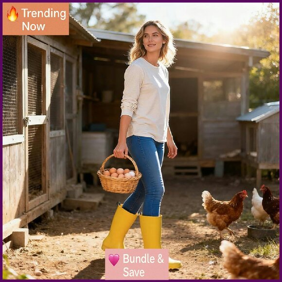 Women's Wide Calf Rain Boots Waterproof PVC Outdoor Gardening Work Shoes - Picture 3 of 8